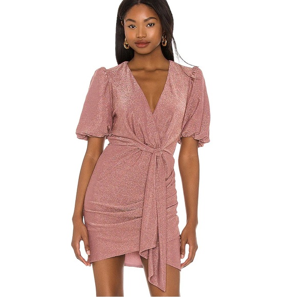{Saylor} Deb Stretch Metallic Mini Dress, Rose, Size S - Picture 1 of 9
